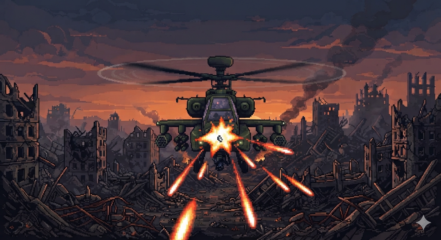 The helicopter opens fire